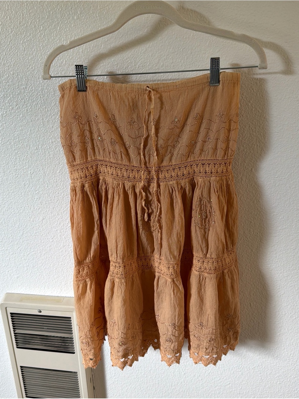Strapless Tiered Embroidered Skirt - Tan